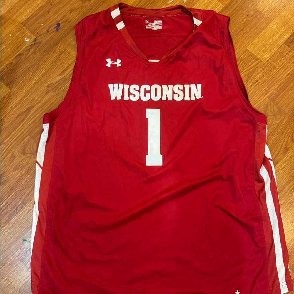 Under Armour Red and White Wisconsin Basketball Jersey
